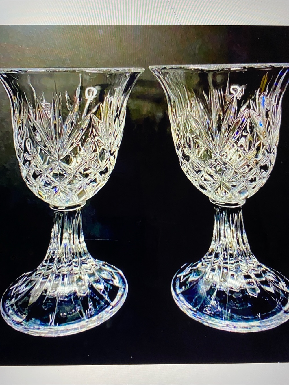 Vintage Huge Heavy Sparkling Crystal Wine /Water Goblets Set Of 2